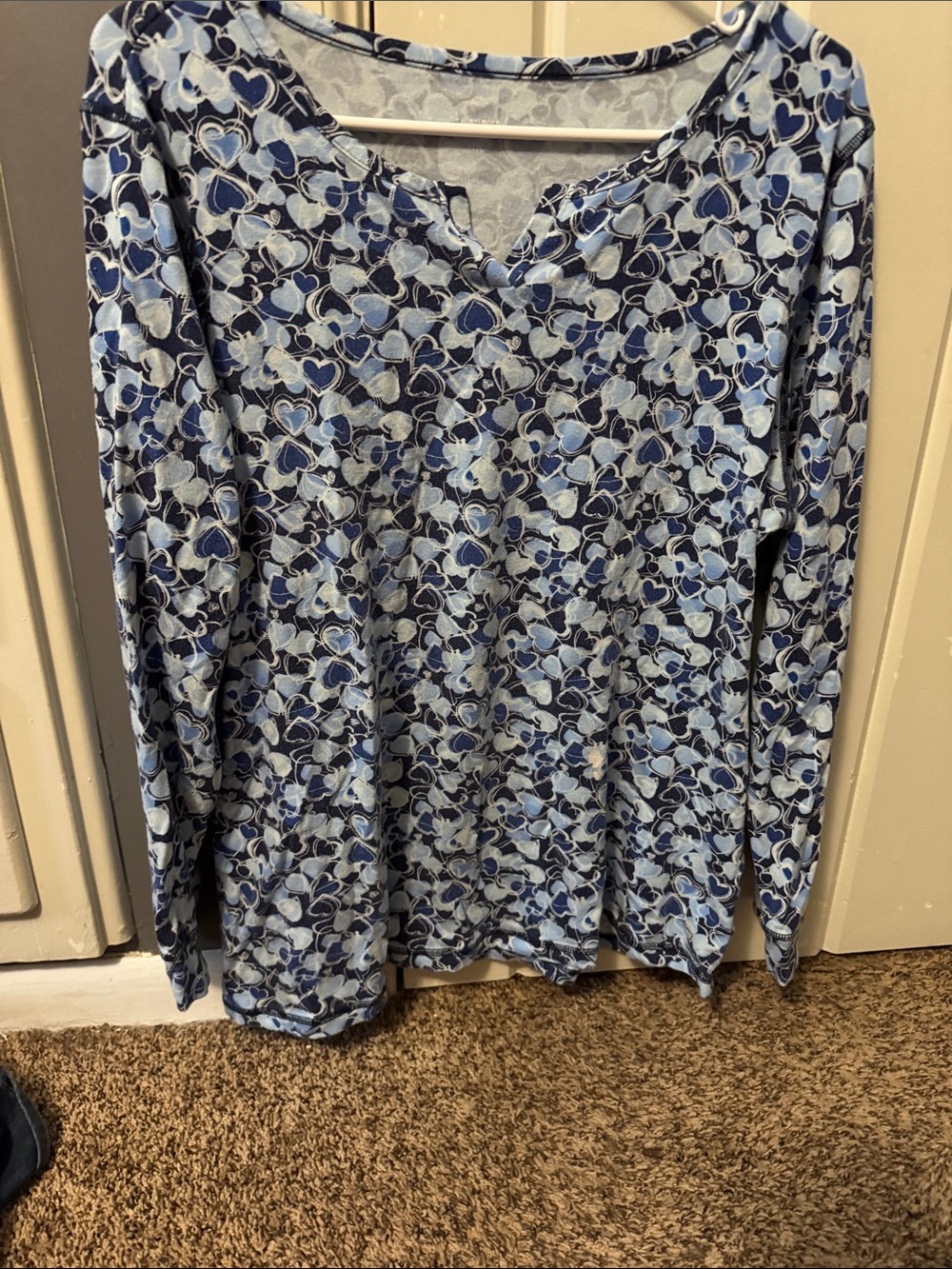Talbots Blue Heart-Print Long Sleeve Top